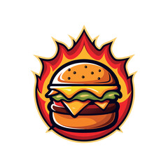 Flaming Burger Logo Design – Fast Food Branding Vector