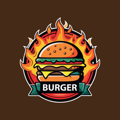 Flaming Burger Logo Design – Fast Food Branding Vector