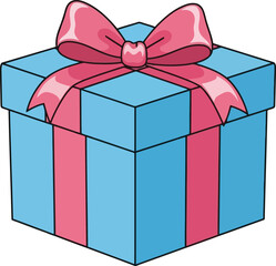 Blue gift box with pink ribbon and bow celebration surprise present holiday occasion vector