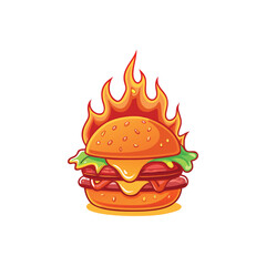 Flaming Burger Logo Design – Fast Food Branding Vector