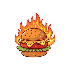Flaming Burger Logo Design – Fast Food Branding Vector