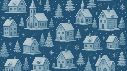 Fototapeta premium Charming winter village illustration