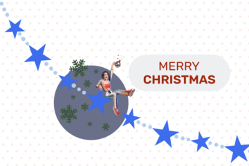 Composite trend artwork sketch image 3D collage of merry christmas new year holiday celebration young lady sit big star discoball decor