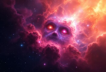 Cosmic Skull Nebula Glowing Red.