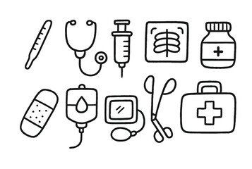 &ldquo;Hand-Drawn Medical Line Icons &ndash; Healthcare and First Aid Vector Set&rdquo;