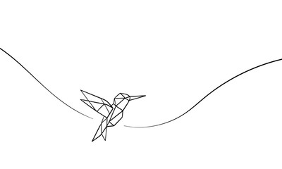 Continious one line drawing of hummingbird origami. Japanese hobby. Vector illustration © DOROTHEA