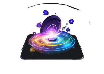 Abstract 3d illustration neon background. luminous swirling. Glowing spiral cover. Black elegant. Halo around. Power isolated. Sparks particle.Space tunnel. LED color ellipse. Glint glitter vector ico