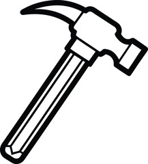 Black and white outline of a hammer, side view, simplified vector.