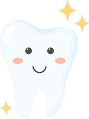 Happy tooth character isolated on a transparent background. Dental illustartion with healthy tooth 