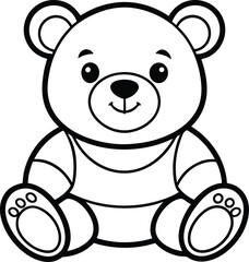 Cartoon outline of a teddy bear sitting, black and white symbol.
