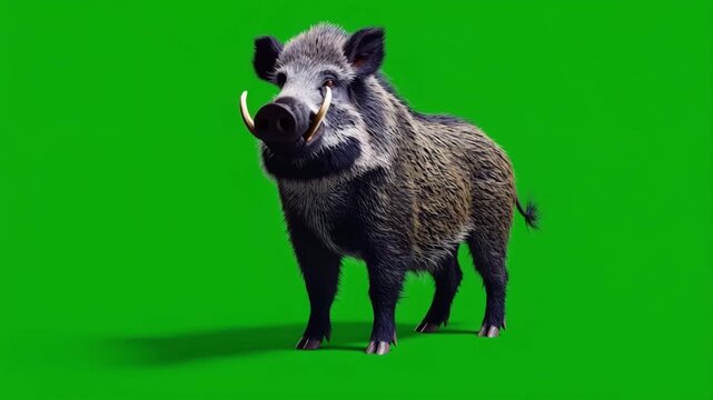 Wildschwein auf gr&uuml;nem Chroma Key Hintergrund &ndash; freigestellt, isoliert