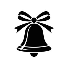 Vector icon of a festive Christmas bell with a ribbon bow. Minimalist black silhouette ideal for holiday cards, invitations, gift tags, decorations, or seasonal graphic design. Symbol of celebration a