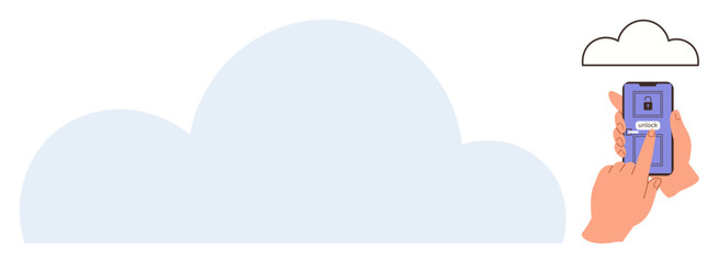 Hands holding a smartphone scanning QR code for cloud login, symbolizing data access, storage, and digital security. Ideal for cloud technology, cybersecurity, app usage, innovation, mobile