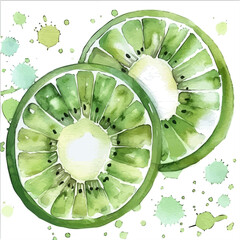 Vector illustration, My Watercolor, hand-painted, simple, flat sliced kiwi fruits painting illustration isolated on a white background, EPS format design. vector illustration, 2D design