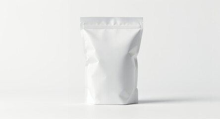 White Stand-Up Pouch Packaging Mockup Blank Resealable Bag for Branding Design and Product Presentation