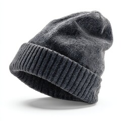 Gray Knitted Winter Hat Isolated on White Background