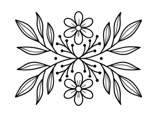 Elegant black and white floral ornament with swirls and leaves for decorative design projects