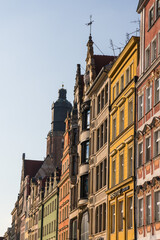 Facades of houses on the Market Square in Wrocław, Poland