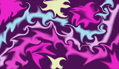 Abstract swirling shapes in vibrant pinks and blues create a modern background