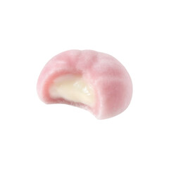 Pink mochi with cream filling bitten isolated on transparent background PNG