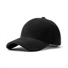 Black Corduroy Baseball Cap on White Background