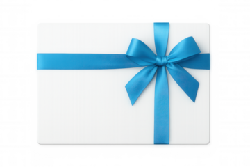 White gift box with blue ribbon bow on transparent background, symbolizing celebration and surprise