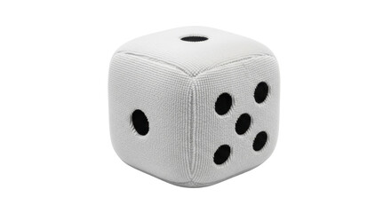 Isolated square die, soft cushion with black spots, for board games and interior design ideas