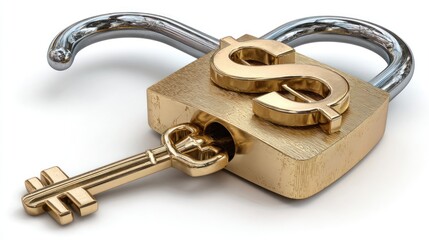 Gold lock with dollar symbol and key