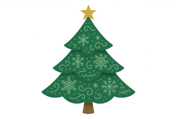 Obraz premium Green christmas tree with star and snowflake decorations, celebrating winter holidays, festive season vector illustration