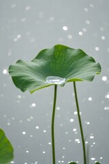 水滴のある緑の蓮の葉と水面背景のぼかし