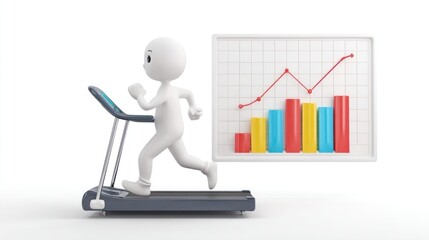 3D figure running on treadmill, graph