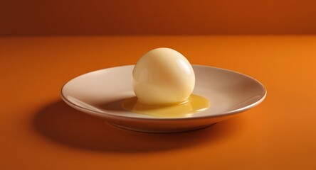 Boiled Egg on Plate with Yolk Dripping, Food Photography, Culinary Image, Breakfast, Healthy Eating, Minimalist Still Life