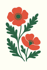 Minimalist illustration of red poppy flowers on beige background.