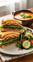 Delicious Sandwich with Soup and Salad.