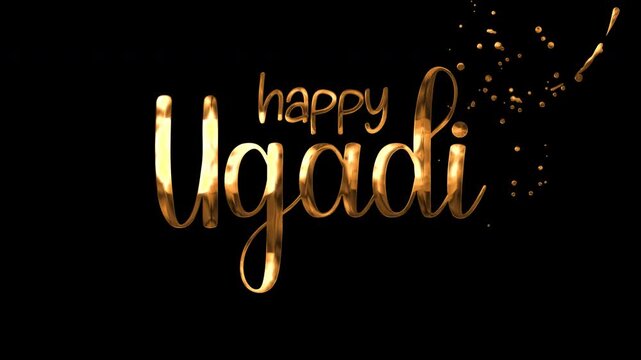 Happy ugadi wishes in gold on black background for festive greeting cards, social media posts, invitations, banners, websites, and presentations.