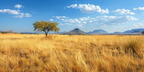Wild Grasses and Mountains on the Horizon. nature yellow grass field savanna meadow.