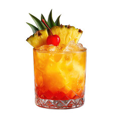 Vibrant tropical cocktail in a cut-glass tumbler