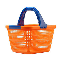 Orange plastic shopping basket with blue handles (5)