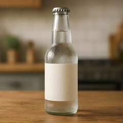 Bottles of champagne and beer on a clean table with transparent glasses and refreshing drinks