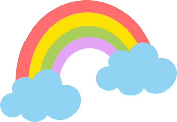 cute rainbow with fluffy cloud vector cartoon illustration