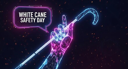 Digital illustration for white cane safety day with a hand holding a cane