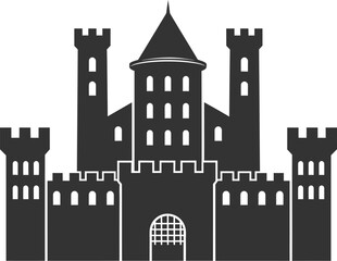 Fototapeta premium Medieval Castle Silhouette Icon with Towers and Gate Illustration