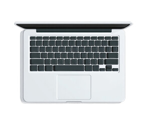Open laptop, top view, showing keyboard and trackpad