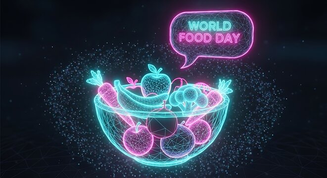 A digital illustration for world food day with a bowl of fruits