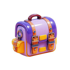 3D rendered backpack, vibrant purple and orange