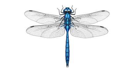 Isolated dragonfly art illustration, full body, side view, showing wings, eyes, and insect tail