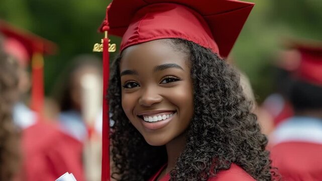 selective focus graduate with broad smile and achievement
