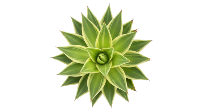 Isolated plant rosette with green and yellow pointed leaves, on clean studio shot