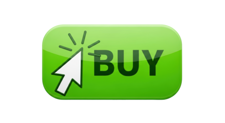 Isolated bright green button with white cursor and the word Buy as a marketing illustration