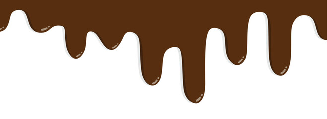 Realistic dripping brown chocolate on white background.